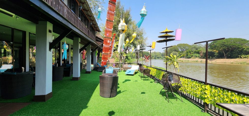 Mae Ping River view terrace at Club One Seven Guesthouse Chiang Mai